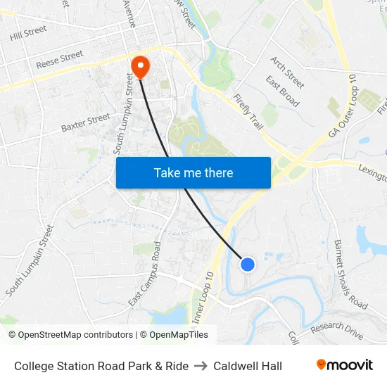 College Station Road Park & Ride to Caldwell Hall map