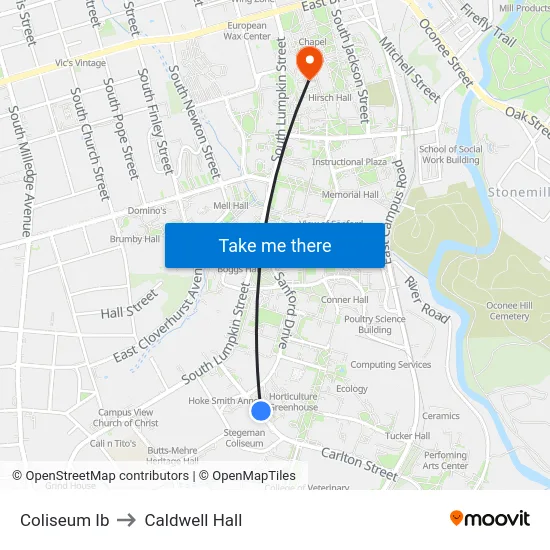 Coliseum Ib to Caldwell Hall map
