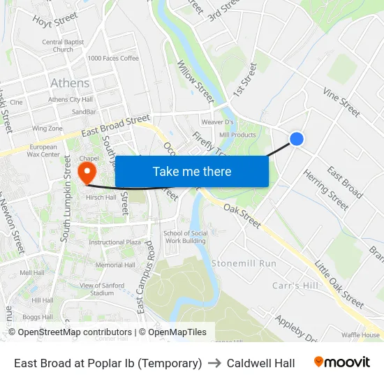 East Broad at Poplar Ib (Temporary) to Caldwell Hall map