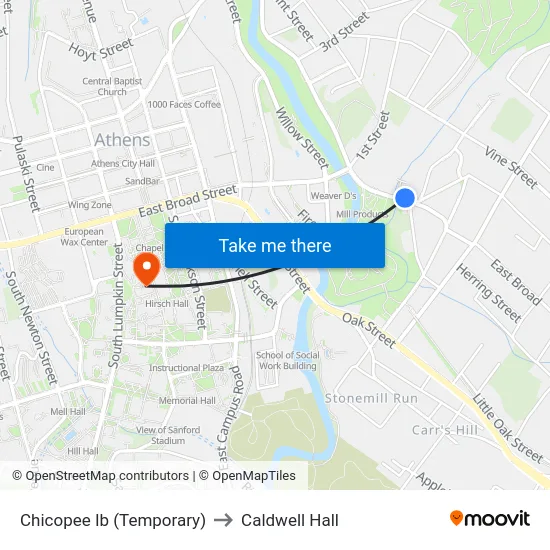 Chicopee Ib (Temporary) to Caldwell Hall map