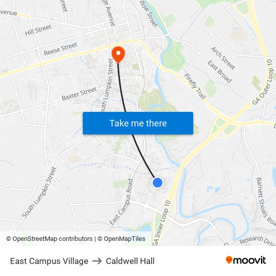 East Campus Village to Caldwell Hall map