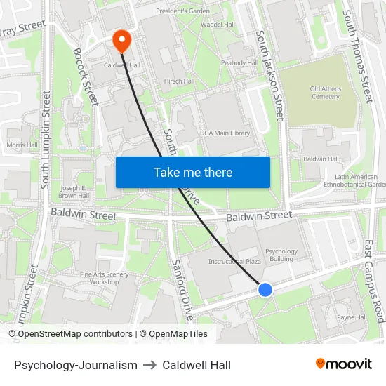 Psychology-Journalism to Caldwell Hall map