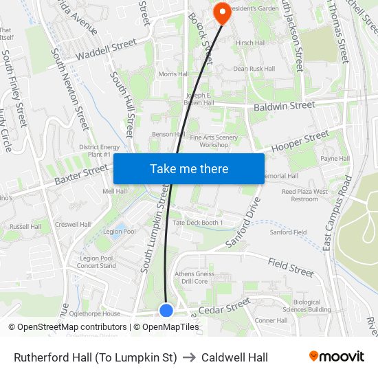 Rutherford Hall (To Lumpkin St) to Caldwell Hall map