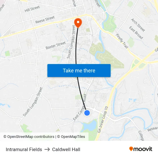 Intramural Fields to Caldwell Hall map