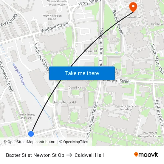 Baxter St at Newton St Ob to Caldwell Hall map