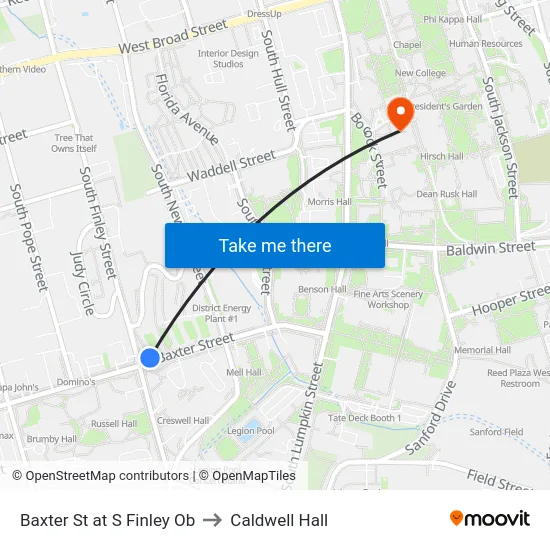 Baxter St at S Finley Ob to Caldwell Hall map
