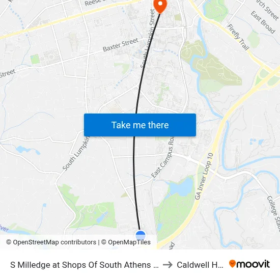 S Milledge at Shops Of South Athens Ob to Caldwell Hall map