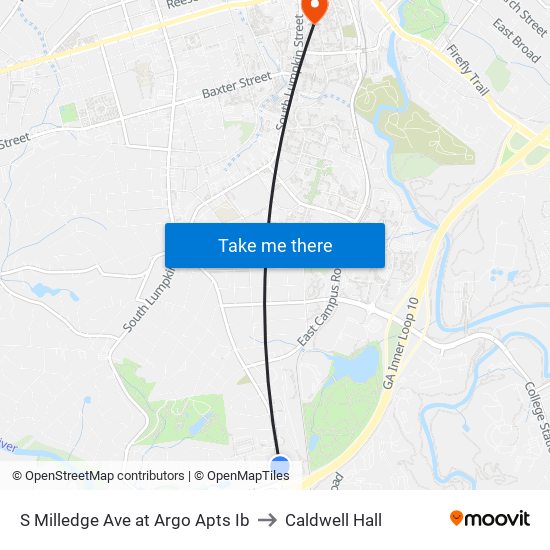 S Milledge Ave at Argo Apts Ib to Caldwell Hall map