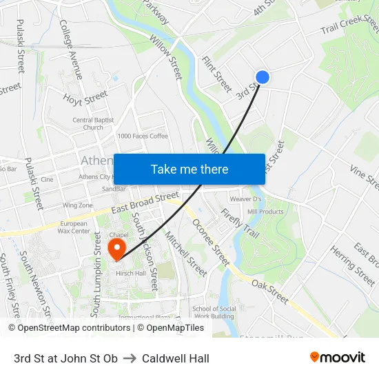 3rd St at John St Ob to Caldwell Hall map