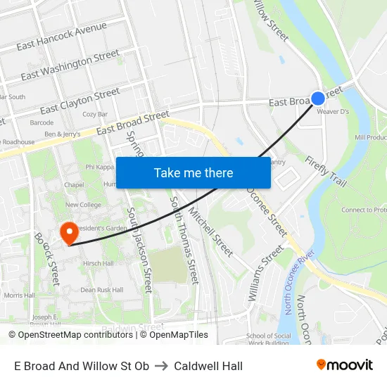 E Broad And Willow St Ob to Caldwell Hall map