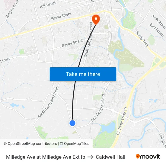 Milledge Ave at Milledge Ave Ext Ib to Caldwell Hall map