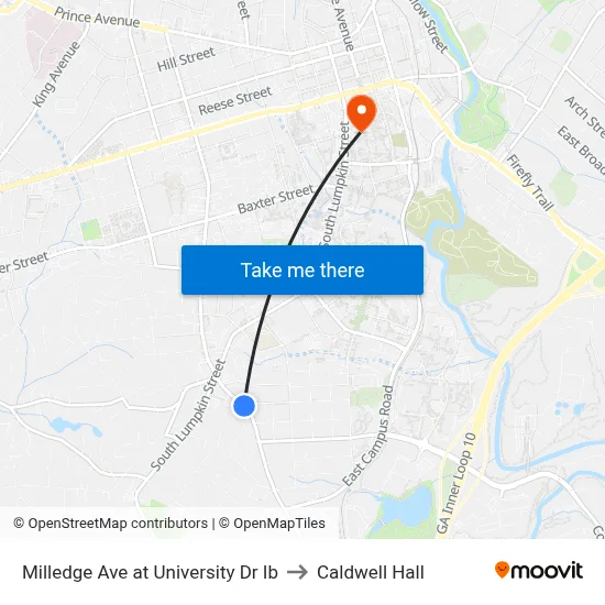 Milledge Ave at University Dr Ib to Caldwell Hall map