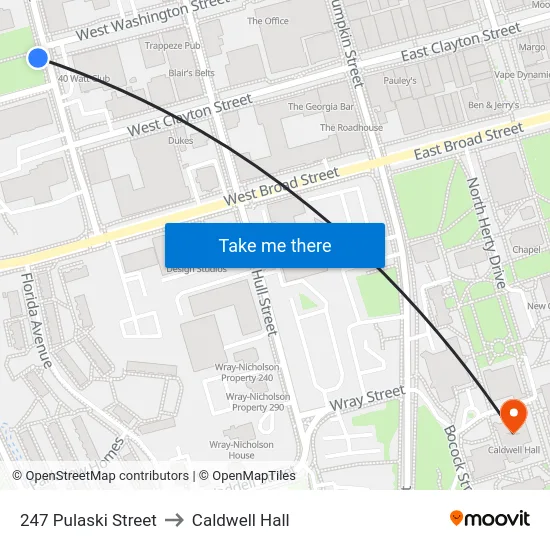 247 Pulaski Street to Caldwell Hall map