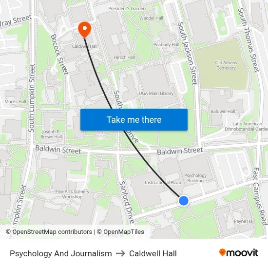 Psychology And Journalism to Caldwell Hall map