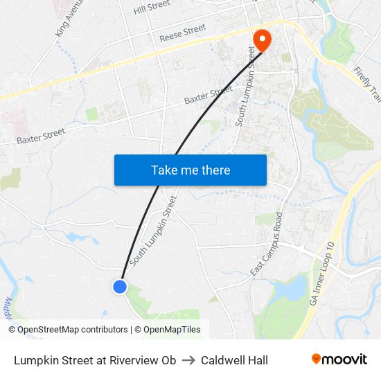 Lumpkin Street at Riverview Ob to Caldwell Hall map