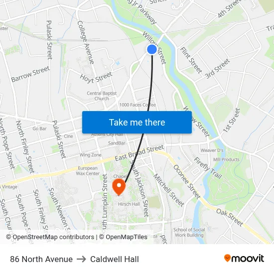 86 North Avenue to Caldwell Hall map