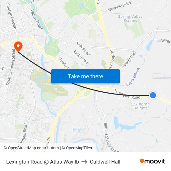 Lexington Road @ Atlas Way Ib to Caldwell Hall map