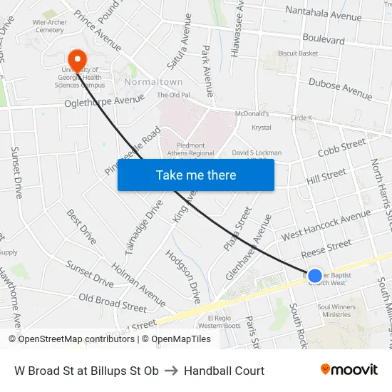 W Broad St at Billups St Ob to Handball Court map