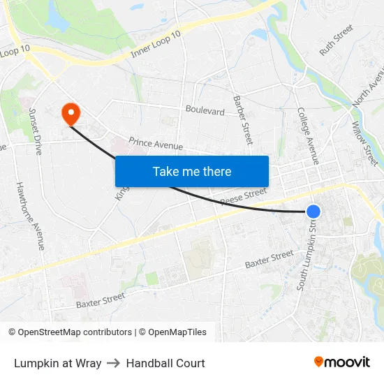 Lumpkin at Wray to Handball Court map