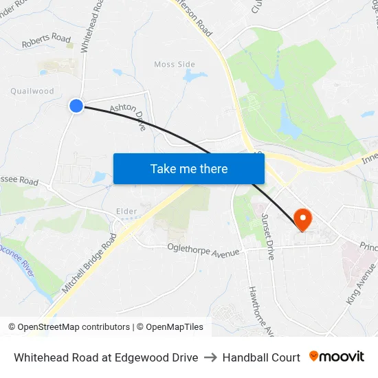 Whitehead Road at Edgewood Drive to Handball Court map