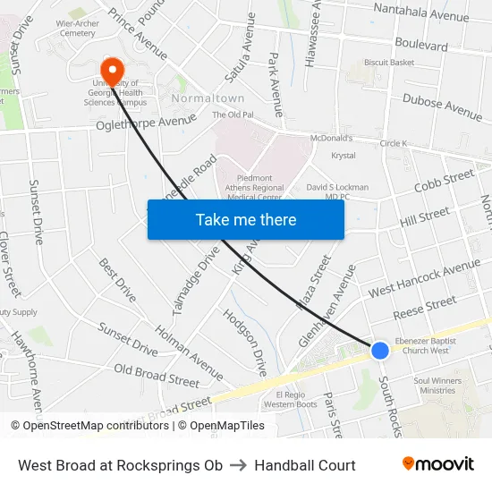 West Broad at Rocksprings Ob to Handball Court map