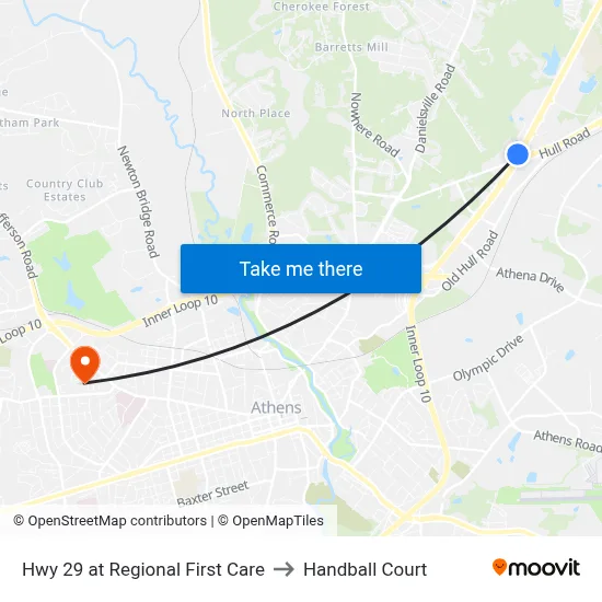 Hwy 29 at Regional First Care to Handball Court map