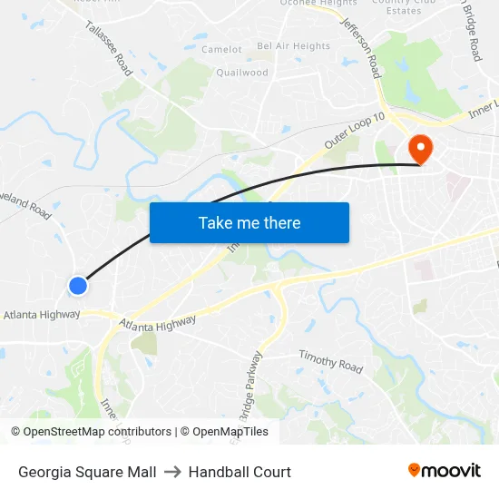 Georgia Square Mall to Handball Court map