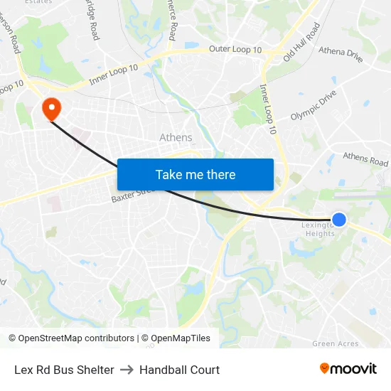Lex Rd Bus Shelter to Handball Court map