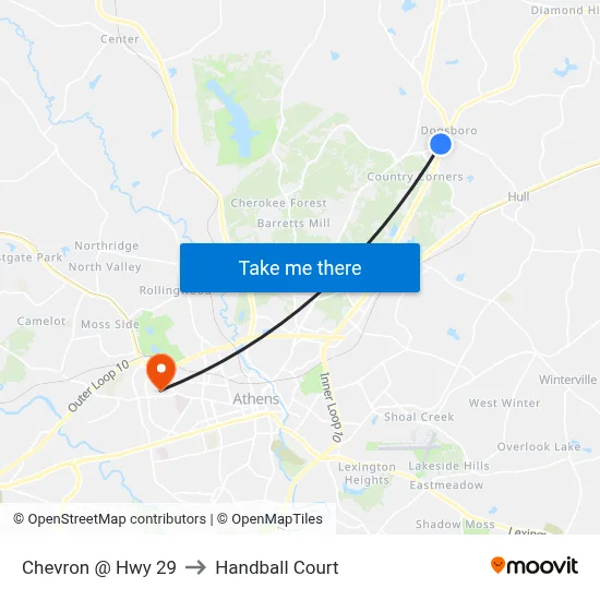 Chevron @ Hwy 29 to Handball Court map