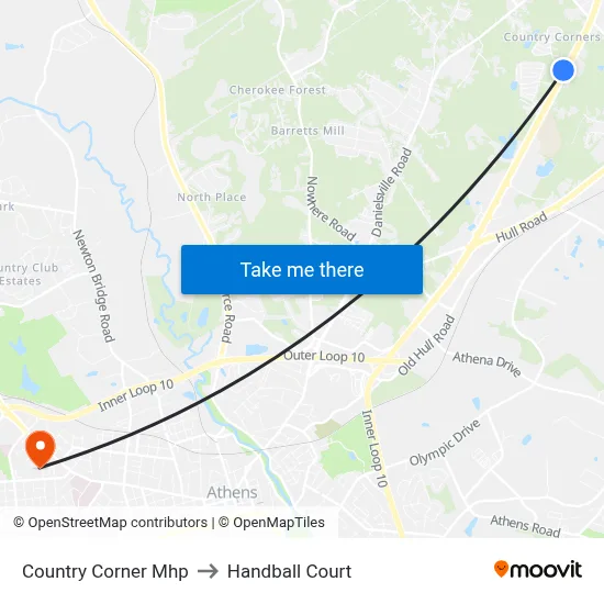 Country Corner Mhp to Handball Court map