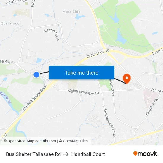 Bus Shelter Tallassee Rd to Handball Court map