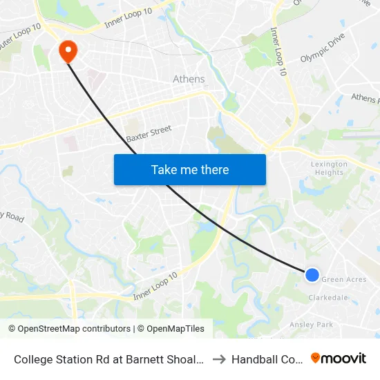 College Station Rd at Barnett Shoals Rd to Handball Court map