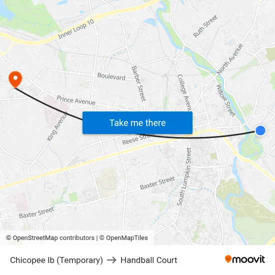 Chicopee Ib (Temporary) to Handball Court map