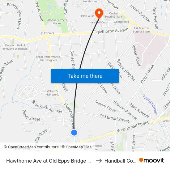 Hawthorne Ave at Old Epps Bridge Rd Ob to Handball Court map