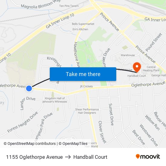 1155 Oglethorpe Avenue to Handball Court map