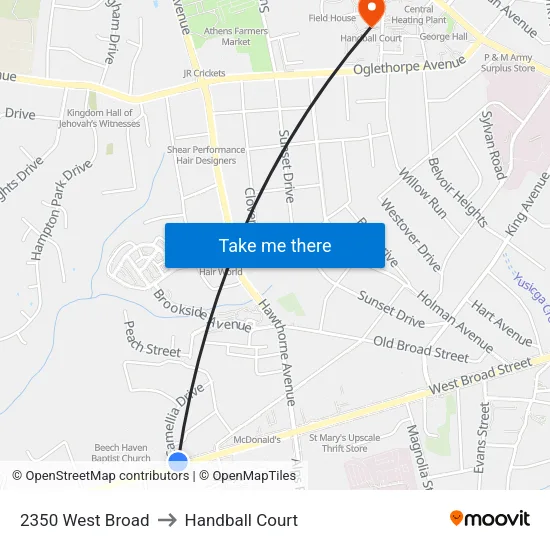 2350 West Broad to Handball Court map