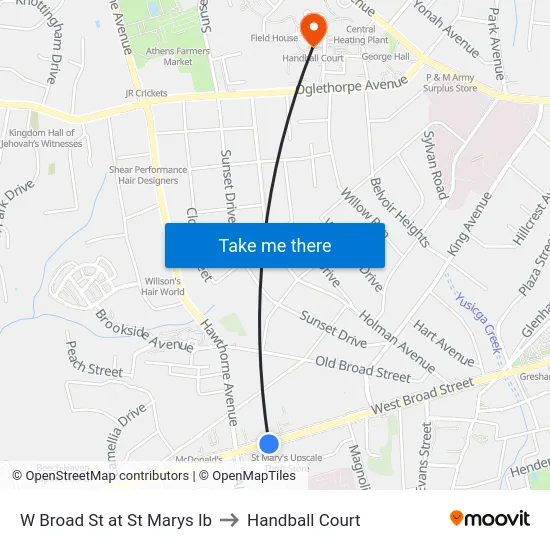 W Broad St at St Marys Ib to Handball Court map