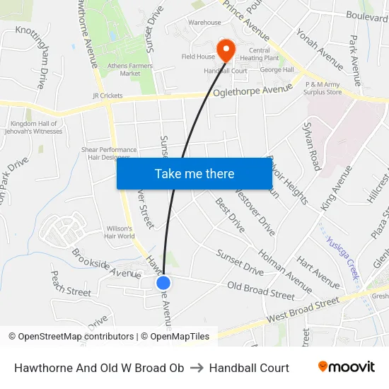 Hawthorne And Old W Broad Ob to Handball Court map