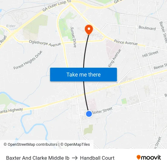 Baxter And Clarke Middle Ib to Handball Court map