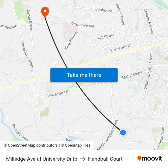 Milledge Ave at University Dr Ib to Handball Court map
