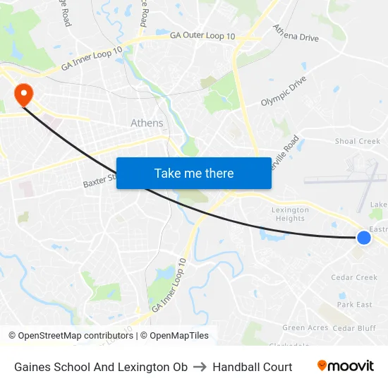 Gaines School And Lexington Ob to Handball Court map