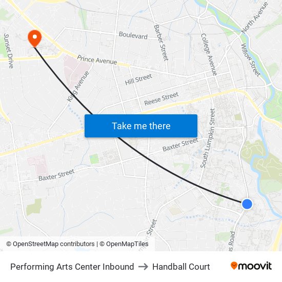 Performing Arts Center Inbound to Handball Court map