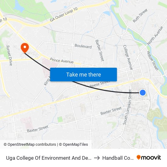 Uga College Of Environment And Design to Handball Court map