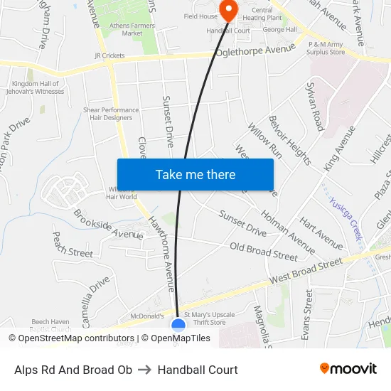 Alps Rd And Broad Ob to Handball Court map