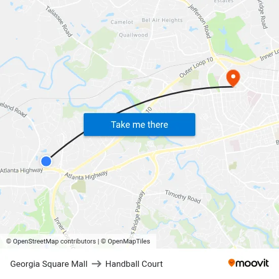 Georgia Square Mall to Handball Court map