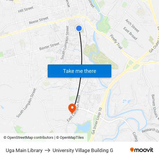 Uga Main Library to University Village Building G map