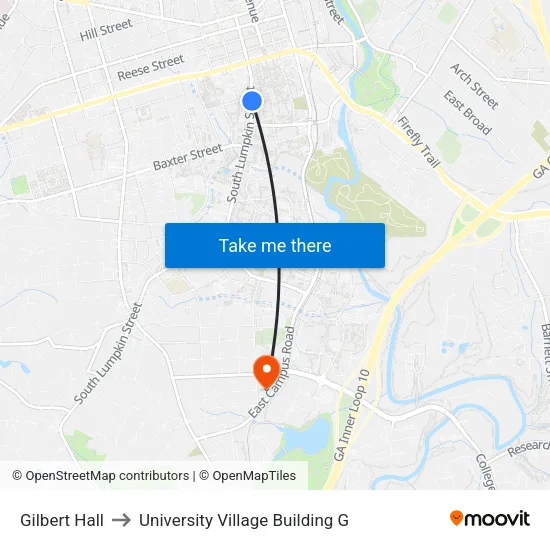 Gilbert Hall to University Village Building G map