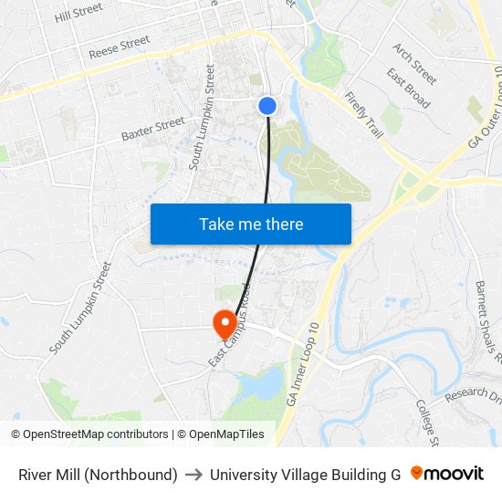River Mill (Northbound) to University Village Building G map