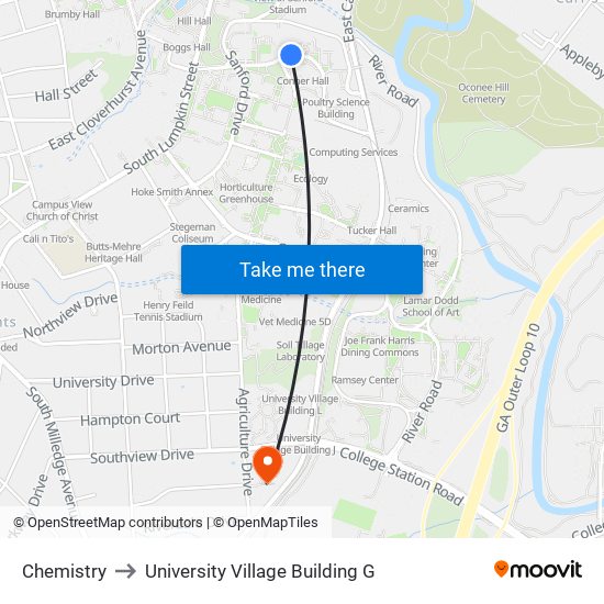 Chemistry to University Village Building G map