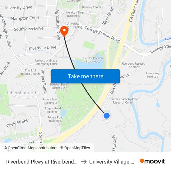 Riverbend Pkwy at Riverbend Club Apts Ib to University Village Building G map